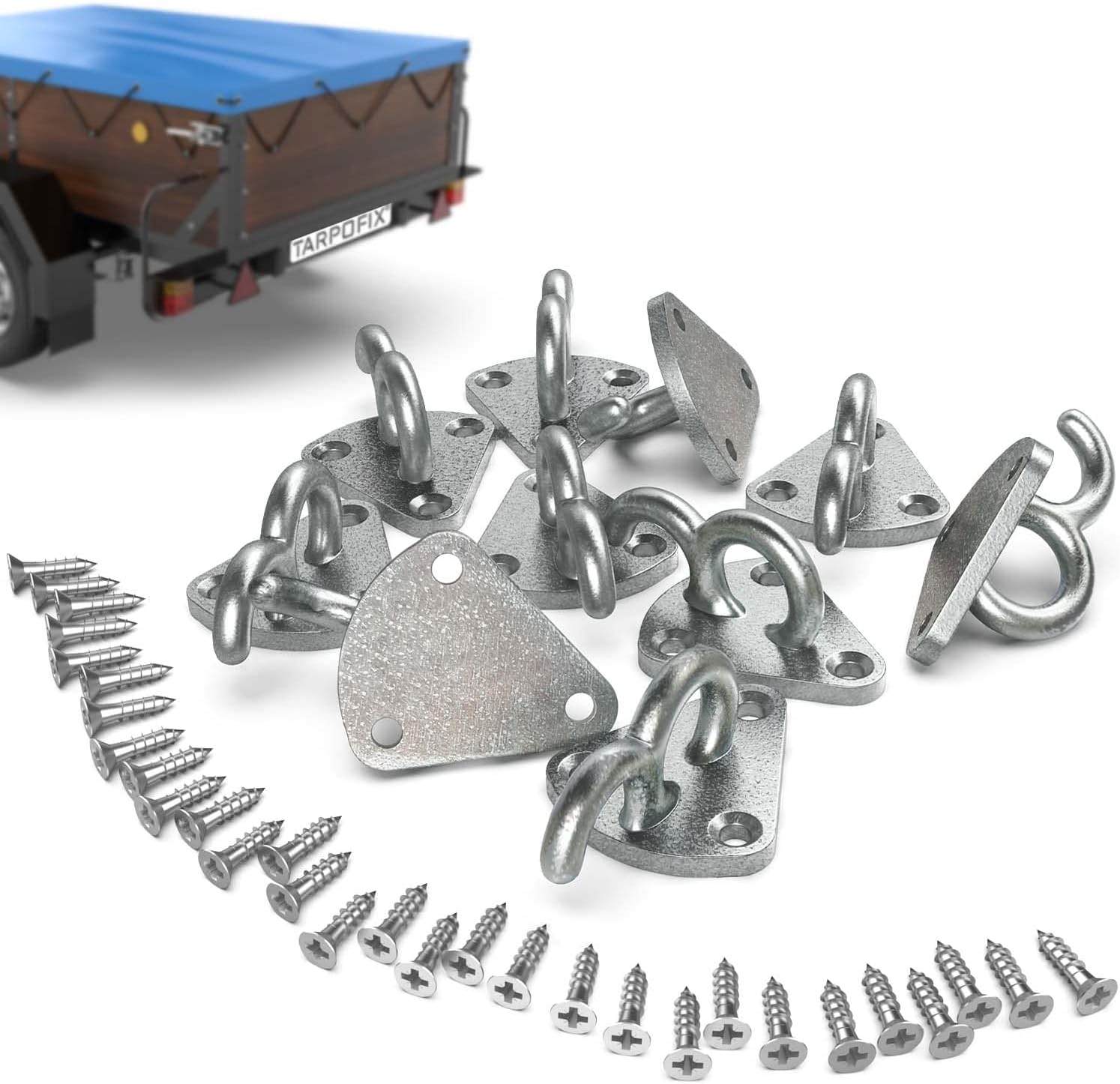 Kit 20 Ganci A Tre Fori In Metallo Zincato Per Teloni E Reti | Fissaggi Universali Per Rimorchio E Officina | Ganci Da Parete - 3