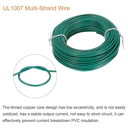 Miniatura 4 de MECCANIXITY Cable 22AWG calibre 22 Cable trenzado de conexión de PVC, cable eléctrico UL1007 Alambre de cobre estañado 98.4 ft100 pies, verde para