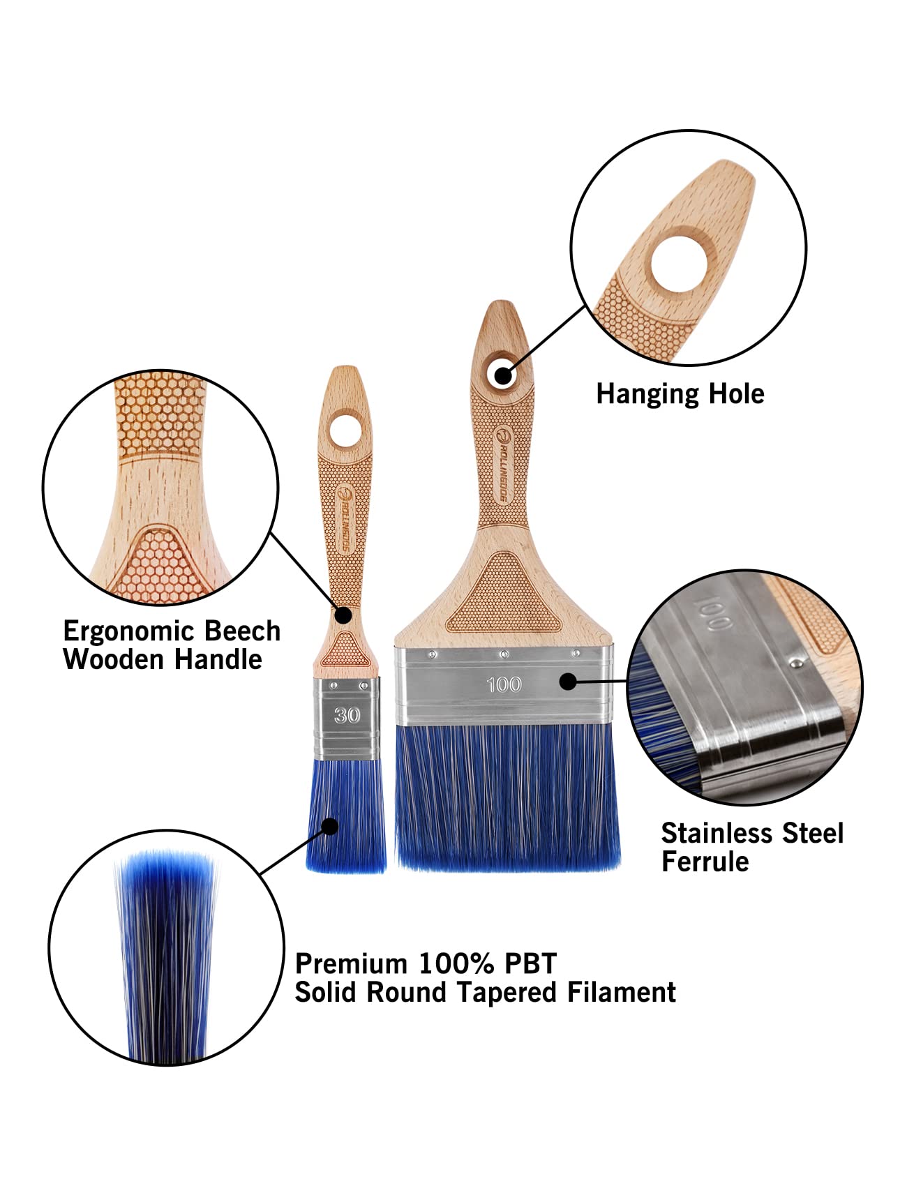 Pinceaux Peinture Acrylique ROLLINGDOG Grand Pinceau Doux Pour Surfaces Lisses, Peinture Rouleau Peinture