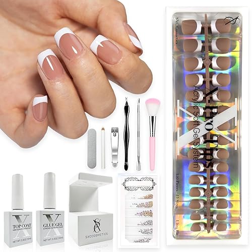 SXC Cosmetics French Tip Press On Nails Brown Series, XS Square X-Pro Tips Starter Kit - B113KIT2-XS Square