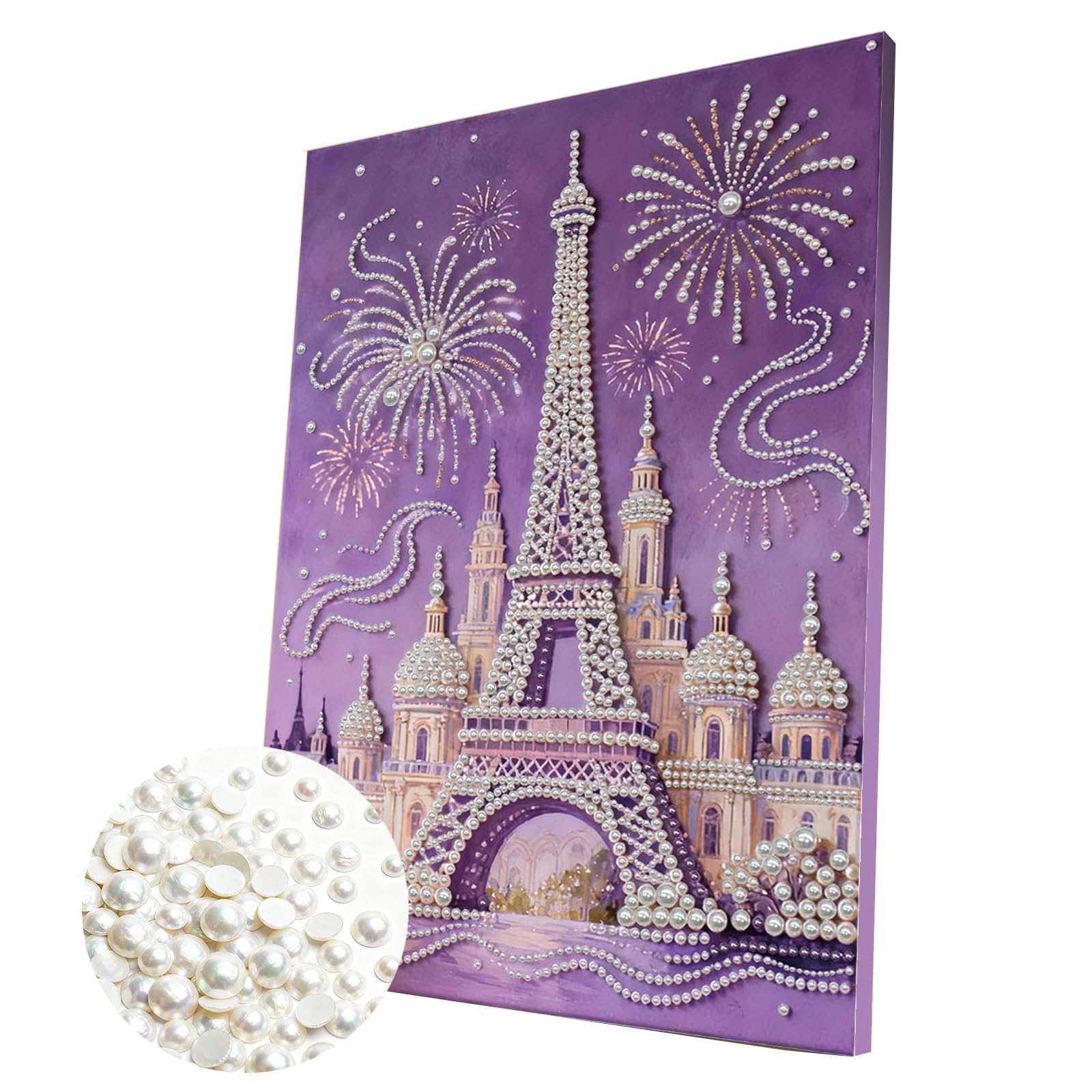 DIY Pearl Painting Kit with Wooden Frame, 3D Plastic Pearl Gemstone Ocean Art Craft for Adults Beginners, Diamond Art Kits for Adults, Home Wall Decor Ready Gift for Women(Castle)(30 * 40cm)