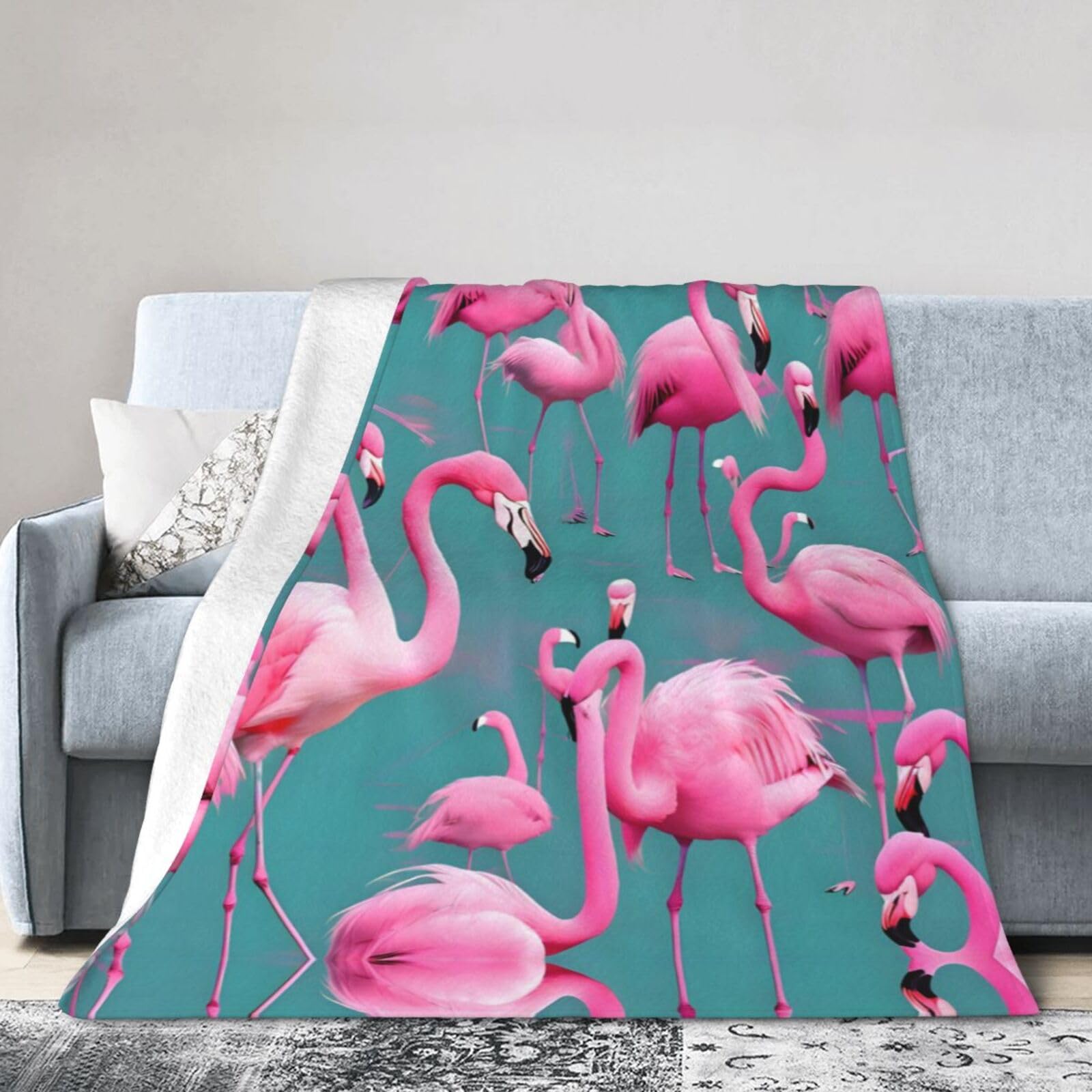 A Flock of Flamingos 80"x60" Fleece Blanket, Full Size, Super Soft, Suitable for Bed, Sofa, Camping, All Seasons