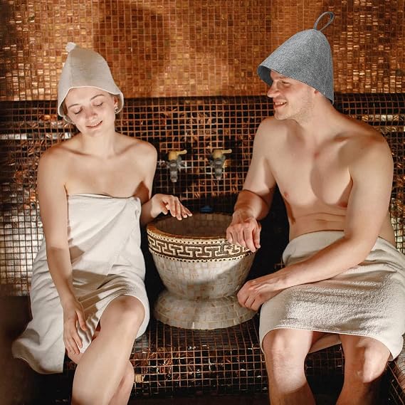 2 PCS Sauna Hat for Men, Ergonomi Felted Sauna Cap, Sauna Hat for Women, Essential Steam Room Sauna Accessories, for Traditional Infrared Steam Rooms Essential Parts(Grey)