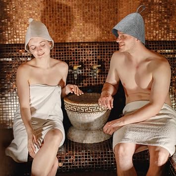 2 PCS Sauna Hat for Men, Ergonomi Felted Sauna Cap, Sauna Hat for Women, Essential Steam Room Sauna Accessories, for Traditional Infrared Steam Rooms Essential Parts(Grey)