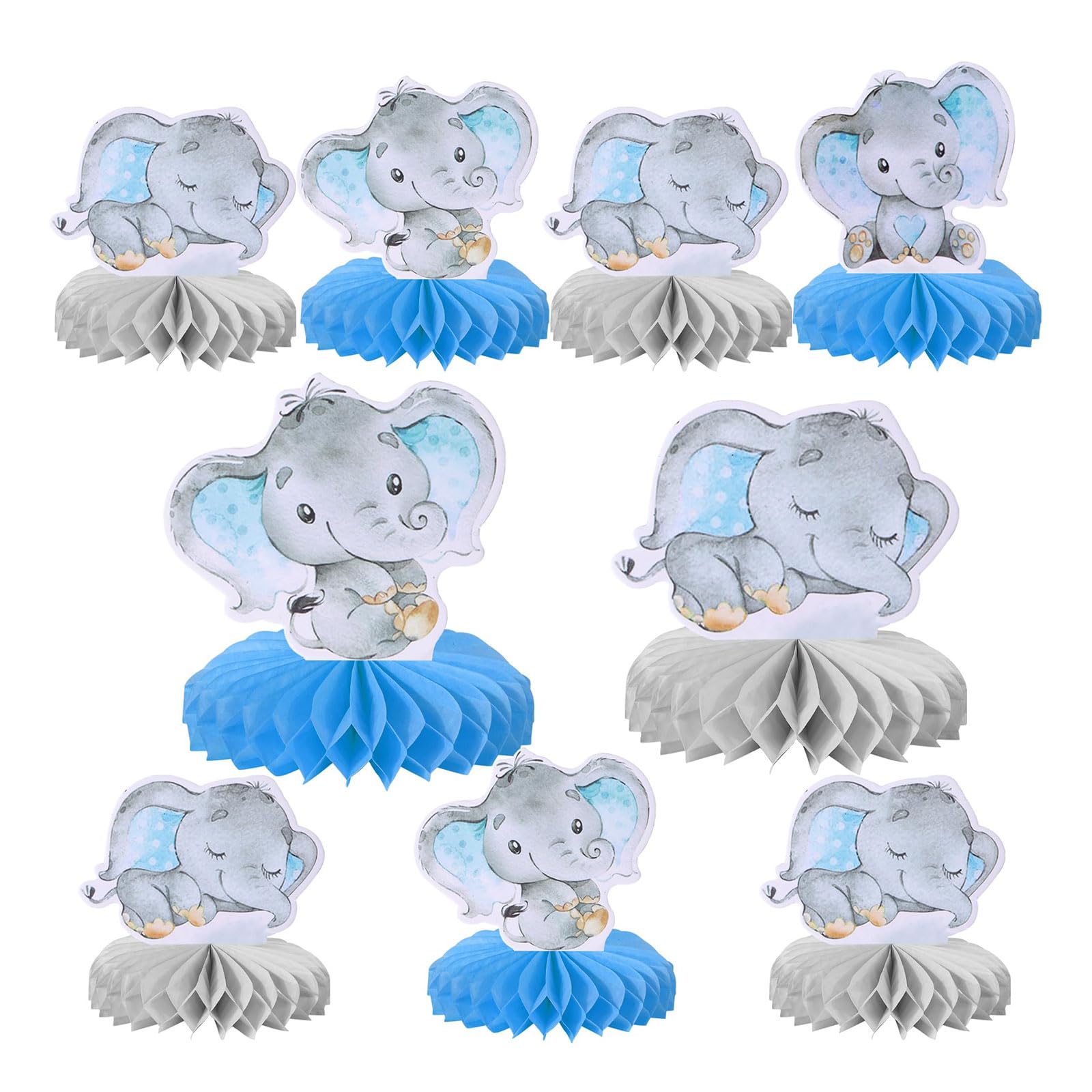 Bubaxuce 9 Pieces Blue Elephant Honeycomb Centerpiece for Elephant Theme Gender Reveals Baby Shower Kids Boys Birthday Party Table Decorations