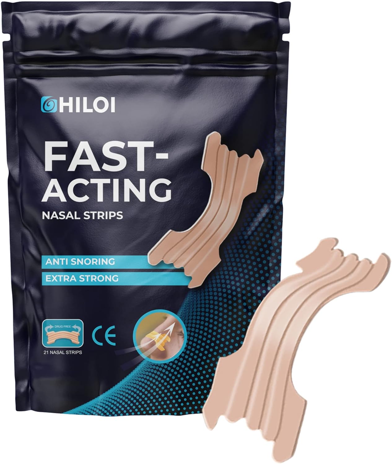HILOI Nasal Strips Extra Strength, Tan, 21 Count, Works Instantly, for Breathing Better, Nasal