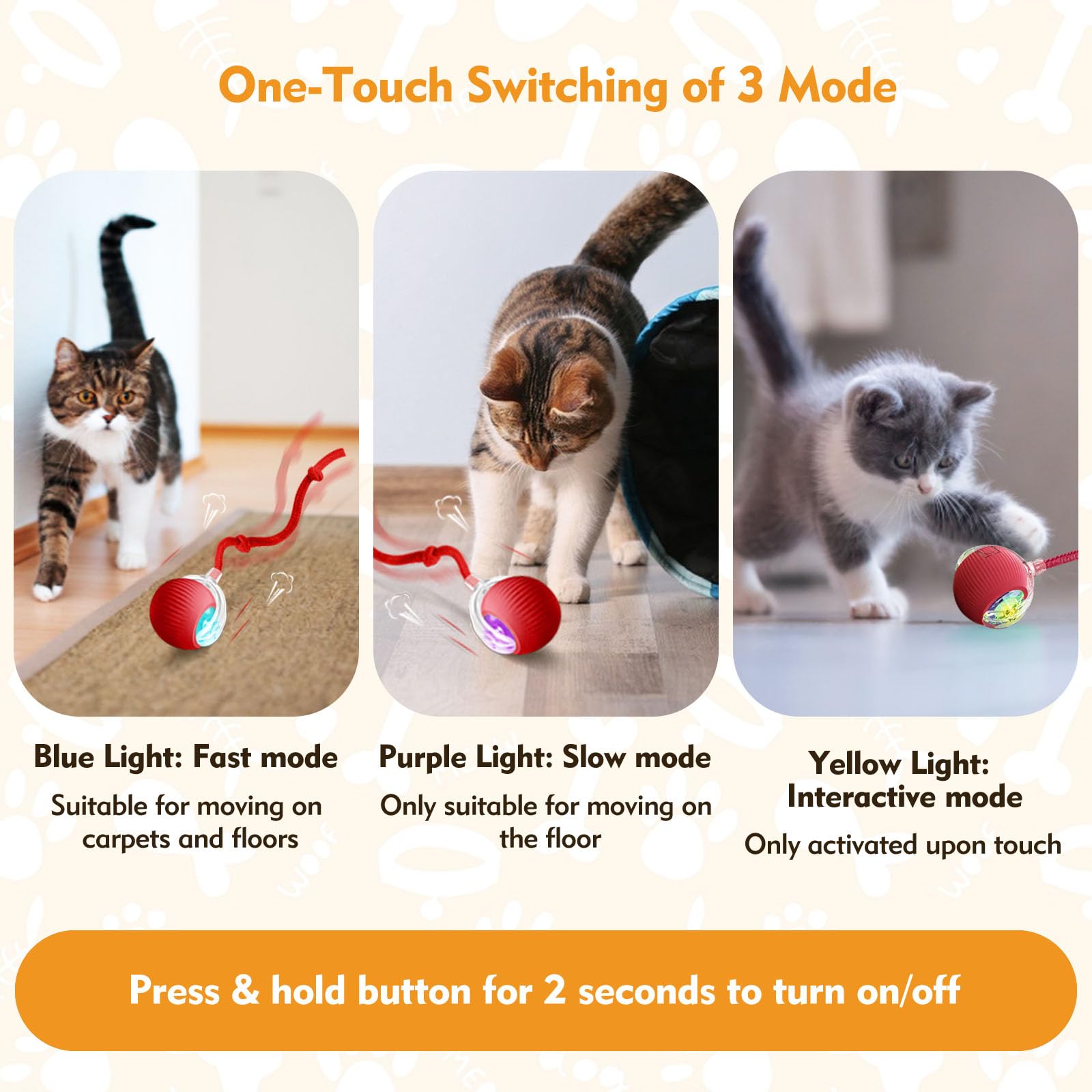 Doweve Interactive Cat Toys for Indoor Cats Smart Moving Interactive Cat Ball - Image 2