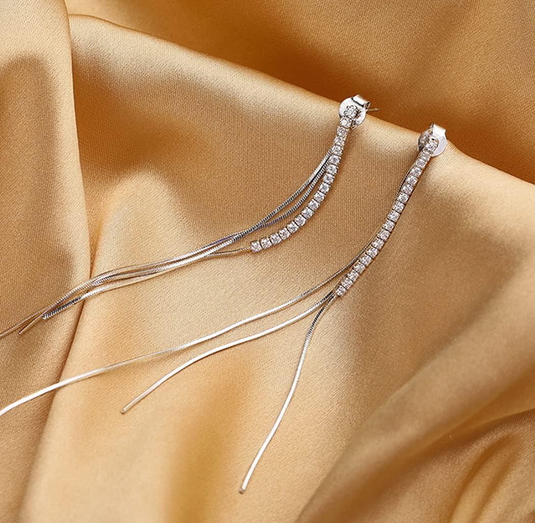 SLUYNZ 925 Sterling Silver CZ Dangle Earrings Chain for Women Teens Long Dangle Earrings Tassel with Snake Chain Backs - Image 5