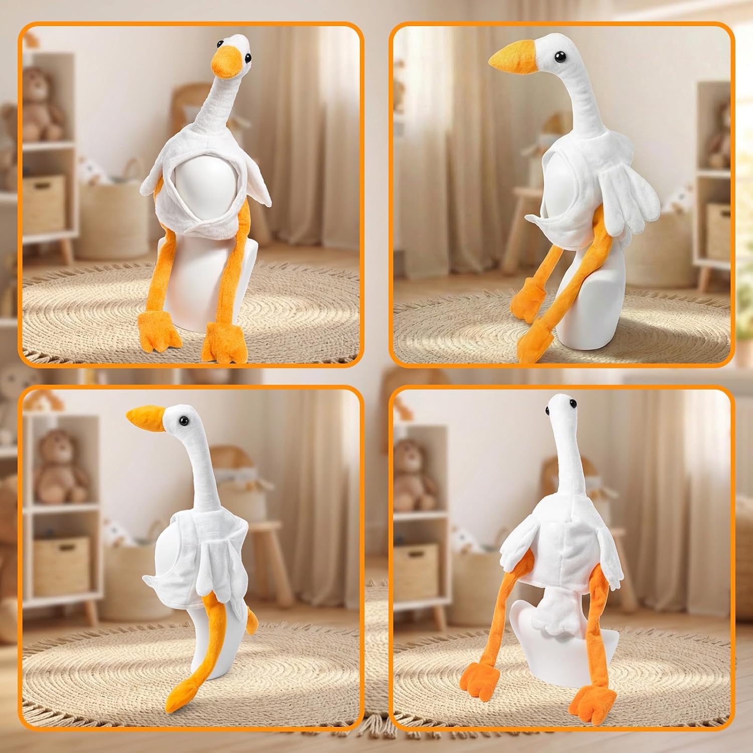Goose Jumping Hat with Moving Wing Duck Hat Animal Costume Soft Plush Floppy Hat for Party Dress Up