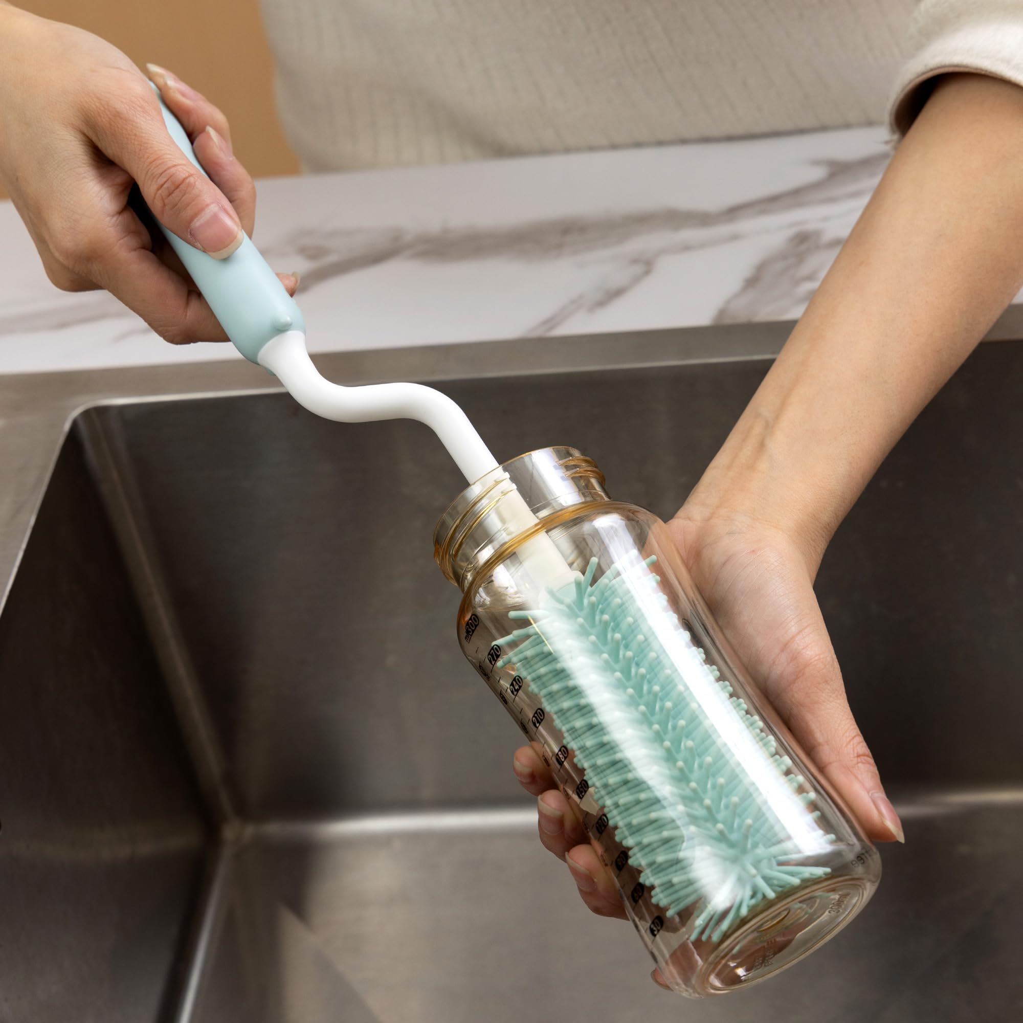 Chemimoso Cepillo giratorio de silicona para limpieza de biberones, 13.4 pulgadas de largo, limpiador de botellas de agua para biberones, botellas deportivas, jarrón, cristalería, (con un pequeño