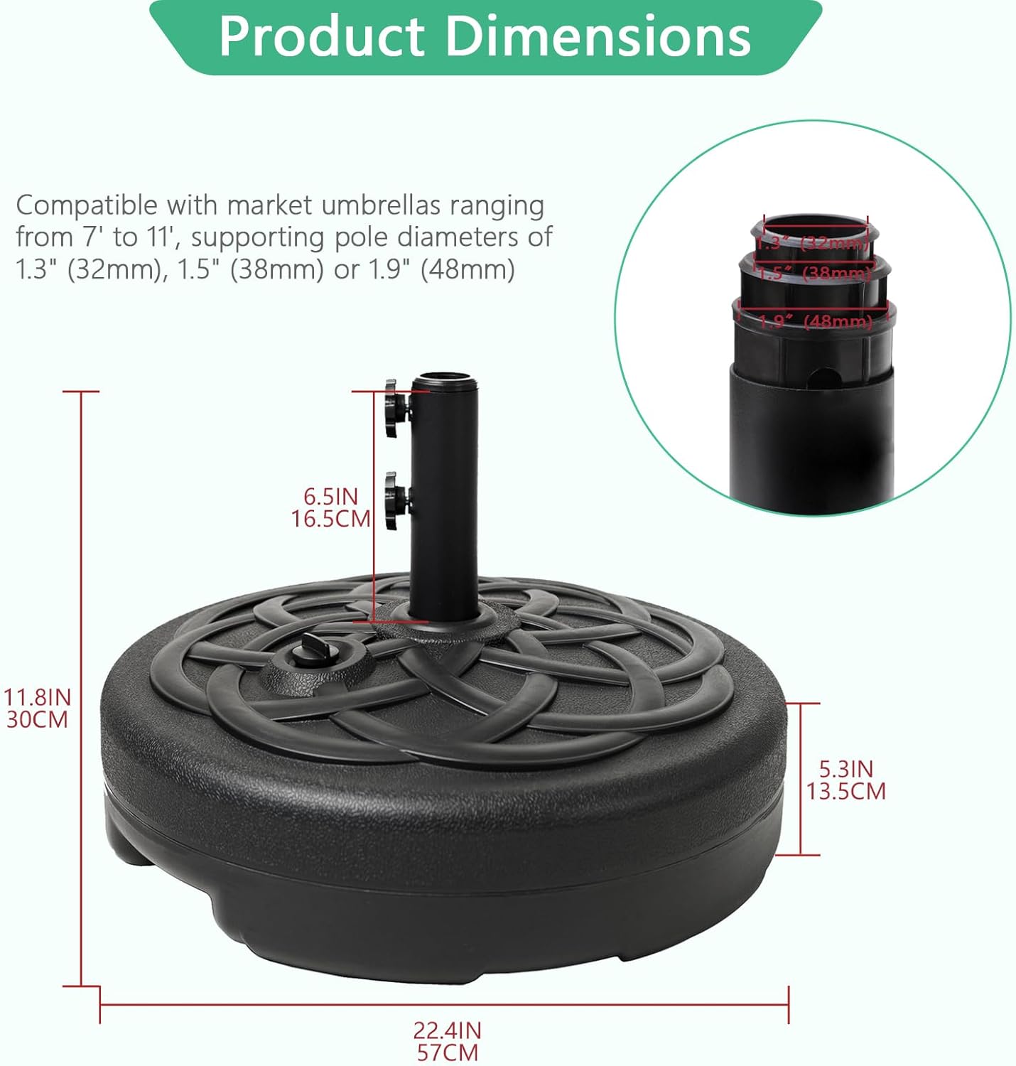 Helios&Hestia 112 lb Heavy Duty Round Umbrella Base, Plastic Water and Sand Fillable Outdoor Stand Weight for Patio Market Table Umbrella, Black