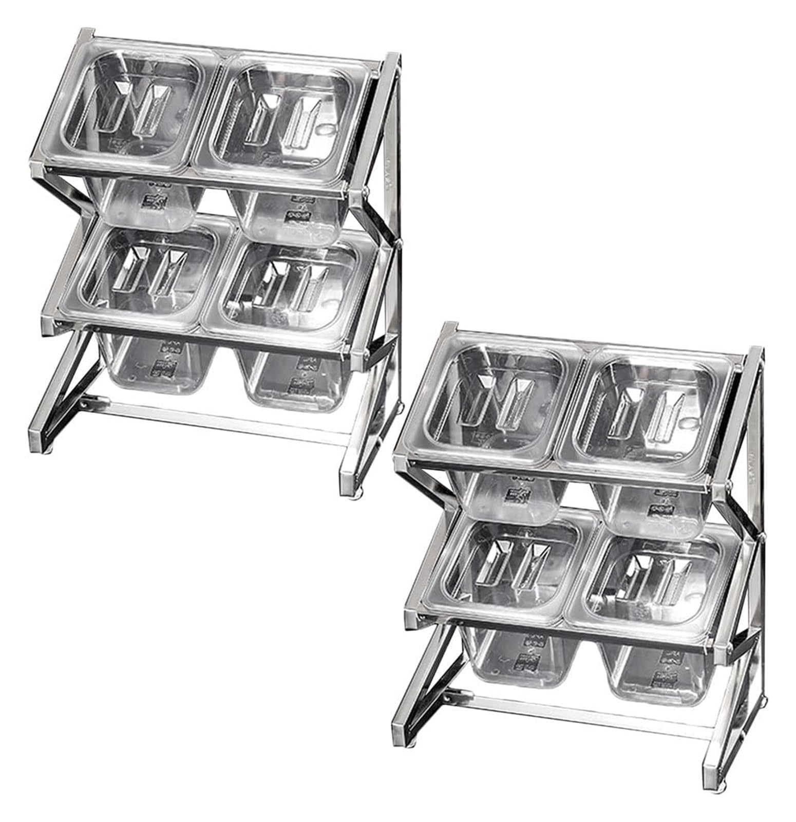 Stacja do polewania pizzy, puszki na przyprawy, 2-rzędowy przezroczysty stojący organizer na blat do przechowywania przypraw z zestawem pokrywek łyżek (srebrny) 60 x 20 x 40 cm