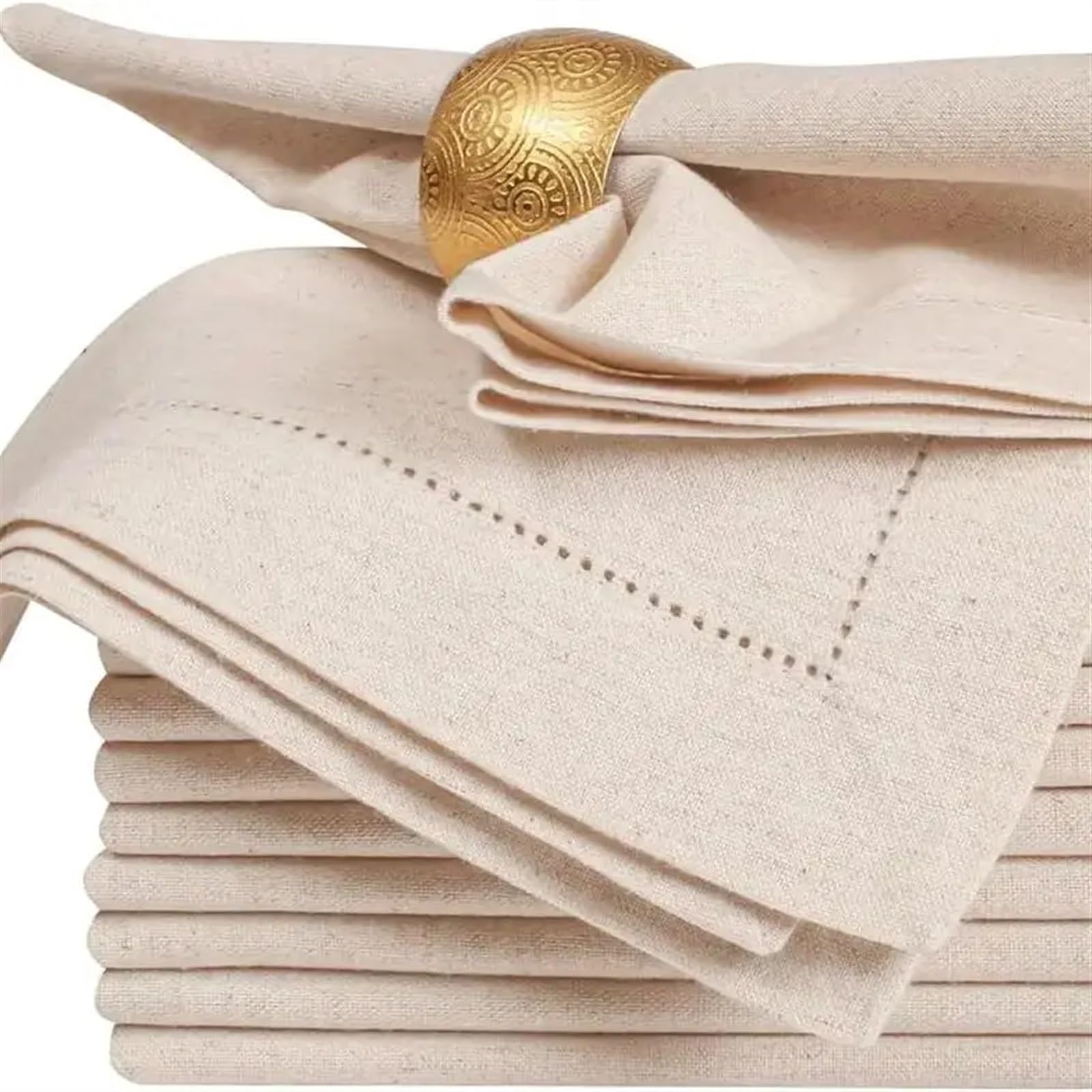 serviettes napkins 12 Pieces Flax Linen Napkins Hemstitched Dinner Cloth for dining wedding party everyday home(Natural 45X45cm)
