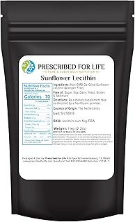 Prescribed For Life Sunflower Lecithin Powder, Unbleached, Gluten Free, Vegan, Non GMO, Soy Free, Kosher, Naturally Rich in Choline & Essential Fatty Acids (1kg / 2.2lb)