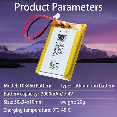 Miniatura 7 de 103450 3.7v 2000mah Lipo polímero de litio batería recargable para puede reemplazar 103454 963450 batería Lipo (paquete de 2 baterías)