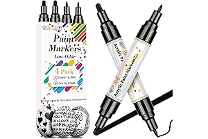 Black Acrylic Pen 4 Pack Dual Tip, Black Permanent Markers Non-Toxic Water...