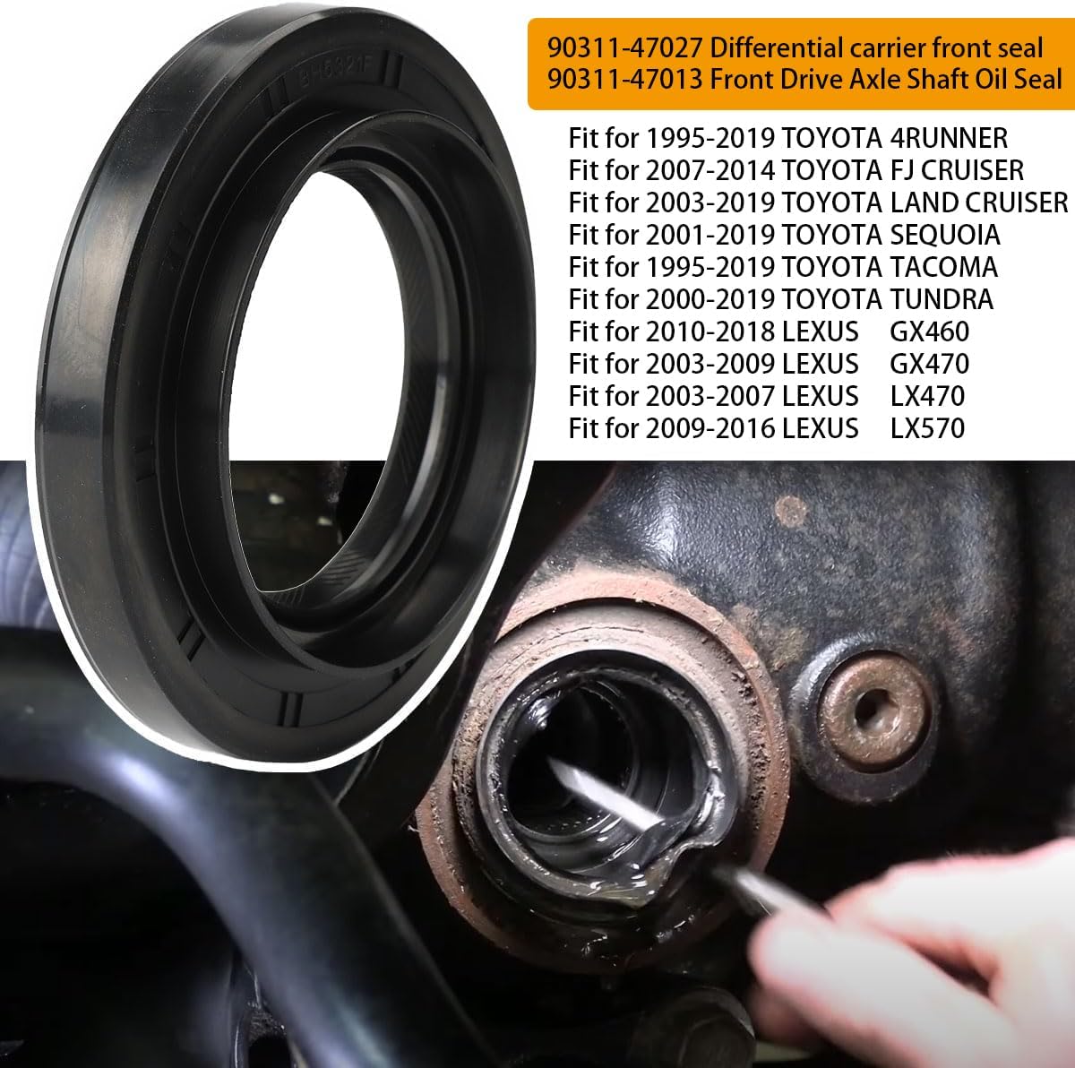 90311-47027 Differential Carrier Front Seal, 90311-47013 Front Drive Axle Shaft Oil Seal Set, Drive Axle Shaft Seal for Toyota 4Runner Sequoia Tundra Tacoma, for Lexus GX460 LX570