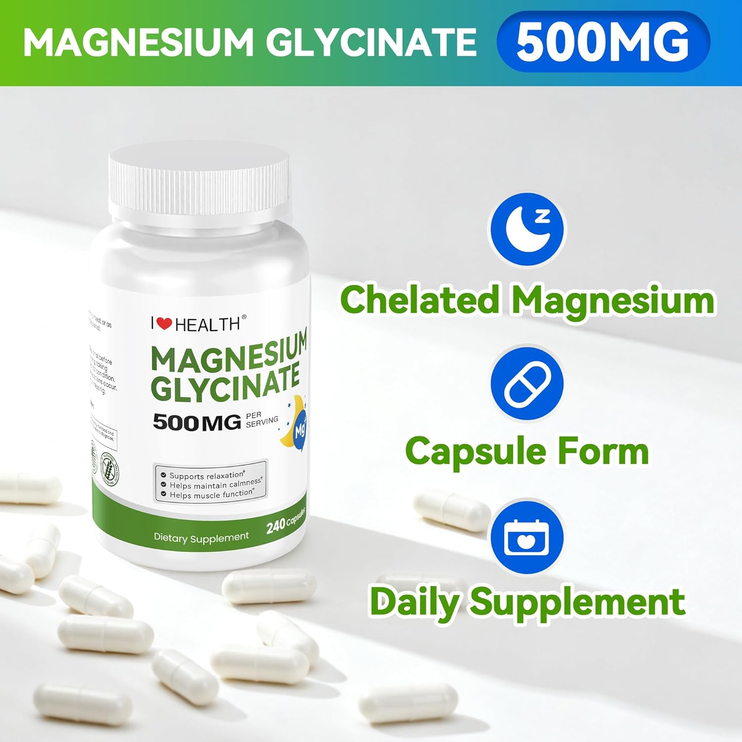 Magnesium Glycinate 500mg per Capsule – 240 Capsules – High Absorption Magnesium Supplement for Relaxation, Calmness & Muscle Support – Gentle on Stomach – Made in USA - Image 7