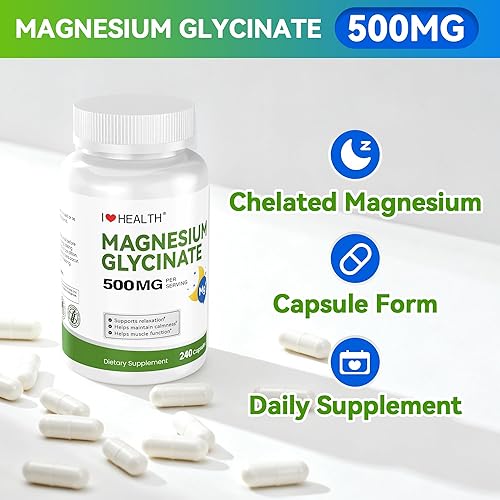 Miniatura 2 de Glicinato de magnesio 500 mg por cápsula  240 cápsulas  Suplemento de magnesio de alta absorción para relajación, calma y apoyo muscular  Suave con