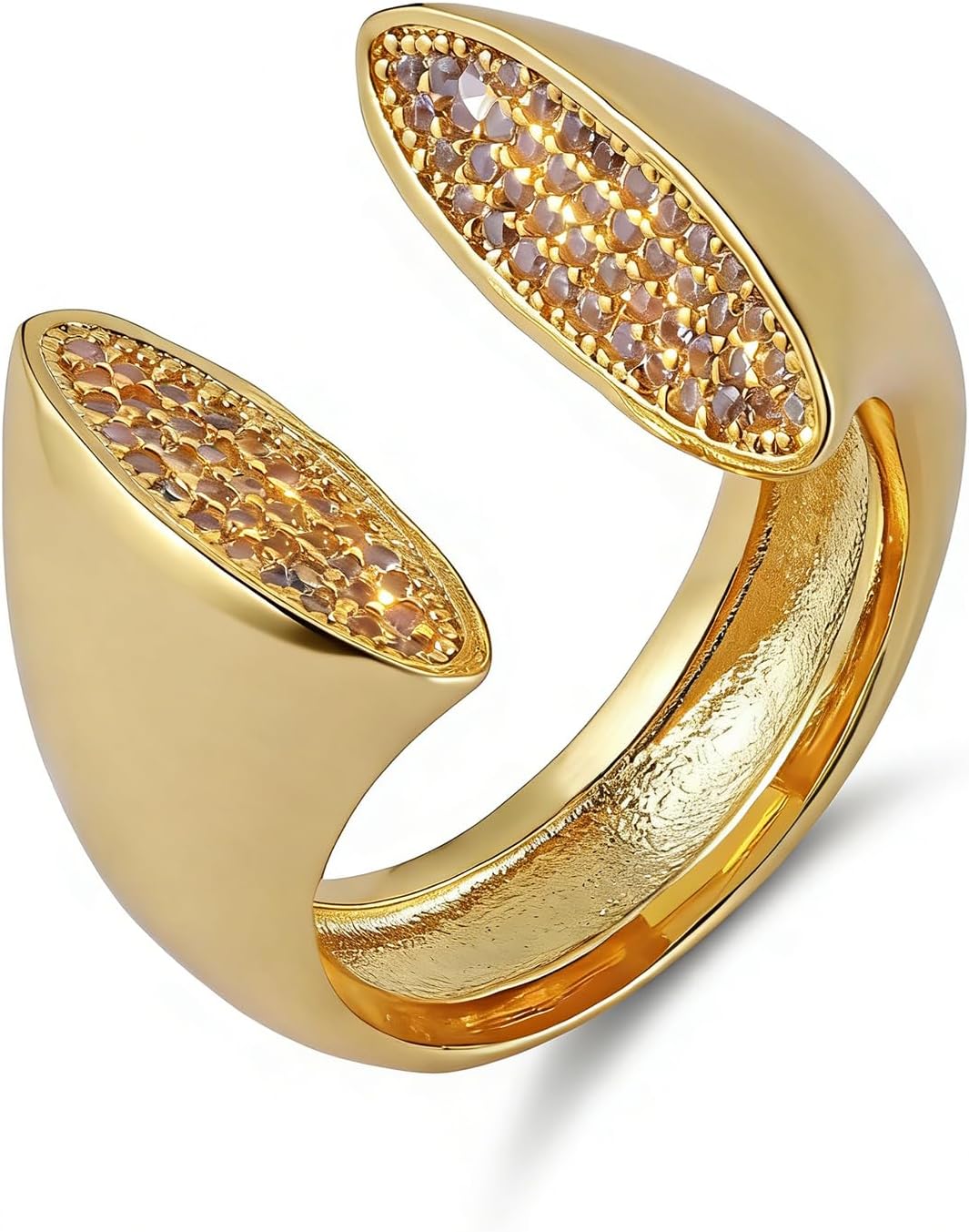 HZMAN 14K Gold Plated Hypoallergenic Adjustable Open Rings for Women, Sparkling Cubic Zirconia Statement Fashion Jewelry for Daily Wear Party Anniversary Birthday Gift for Her