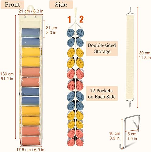 Miniatura 8 de Lirex Organizador de almacenamiento de leggings de yoga con 24 bolsillos, organizador plegable de tela Oxford para colgar en el armario, camisas,