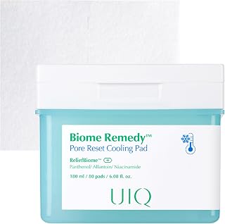 UIQ Biome Remedy Pore Reset Cooling Pad, Hydrating & Cooling Korean Toner Pads, Instant Cooling for Dry, Overheated skin, Pore Care with Panthenol, Allantoin, Niacinamide 80 Pads, 6.08 fl. oz.