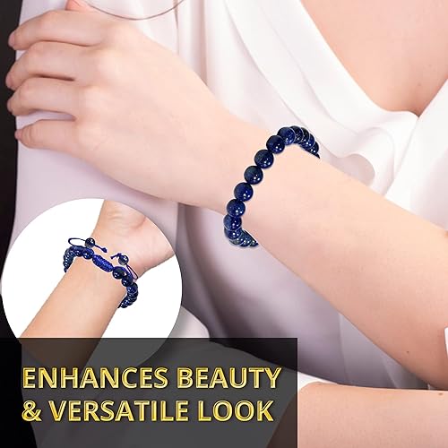 Miniatura 5 de Lapis Lazuli Crystal Bracelet  Gemstone Bead Bracelet with Adjustable Macrame String  Chic Gemstone Bracelet for Men and Women  8mm Round Healing
