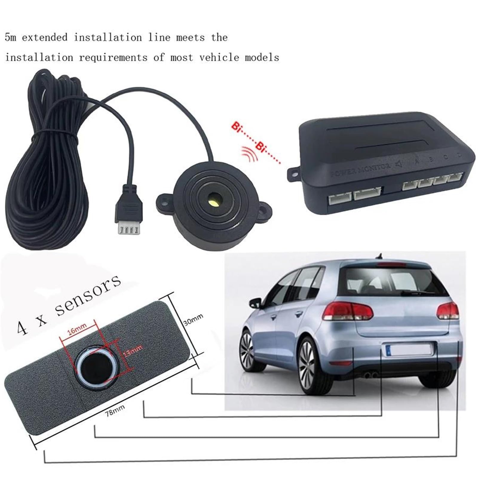 Sensor Estacionamiento Asistente de Sensor aparcamiento para coches Parktronics 4 sensores planos 13mm alarma zumbador sonido Radar inverso sensores aparcamiento(Gold sensors)