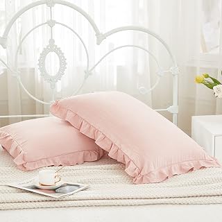 Herside Rosa Rüschen-Kissenbezüge, 2er-Set, Rüschen-Kissenbezug, gerüschtes Fransendesign, weiche Mikrofaser, Mädchen-Kissenbezüge, 2 Stück (Rosa, 50 x 75 cm)