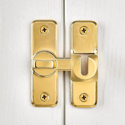 Miniatura 5 de Paquete de 2 cerraduras de seguridad mejoradas doradas, resistentes, correderas y batientes de 90180 grados, para graneros, puertas y más