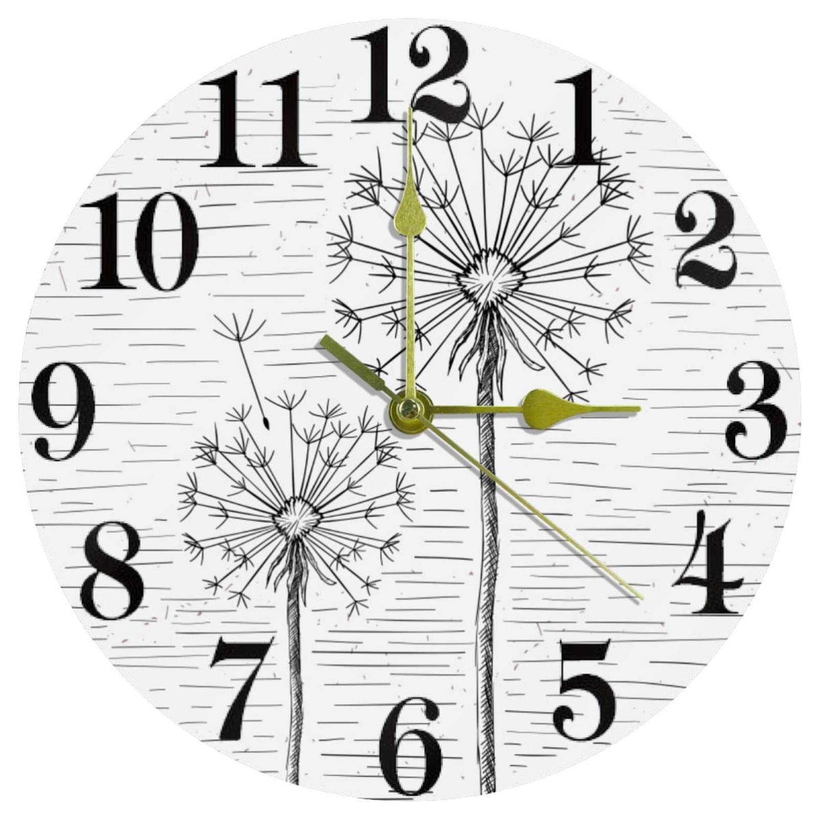 Horloge murale motif pissenlit ronde 25,4 cm sans tic-tac à piles pour maison