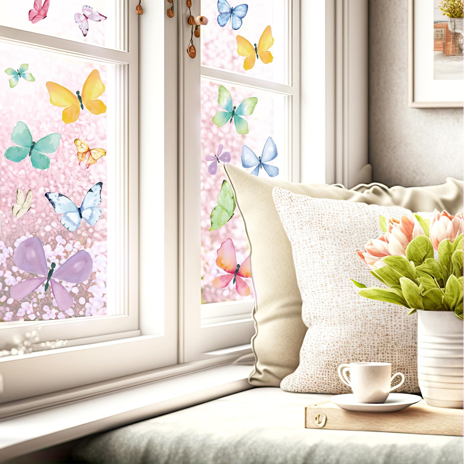 JarThenaAMCS 9 Blatt Aquarell-Schmetterling-Fensteraufkleber, doppelseitig, Glasaufkleber für Frühling, Zuhause, Büro, Party-Dekoration