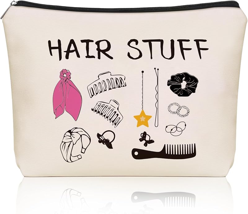 Necessaire de maquiagem Girlly Hair Stuff com zíper, algodão, 20,07 cm x 17,02 cm x 0,38 cm