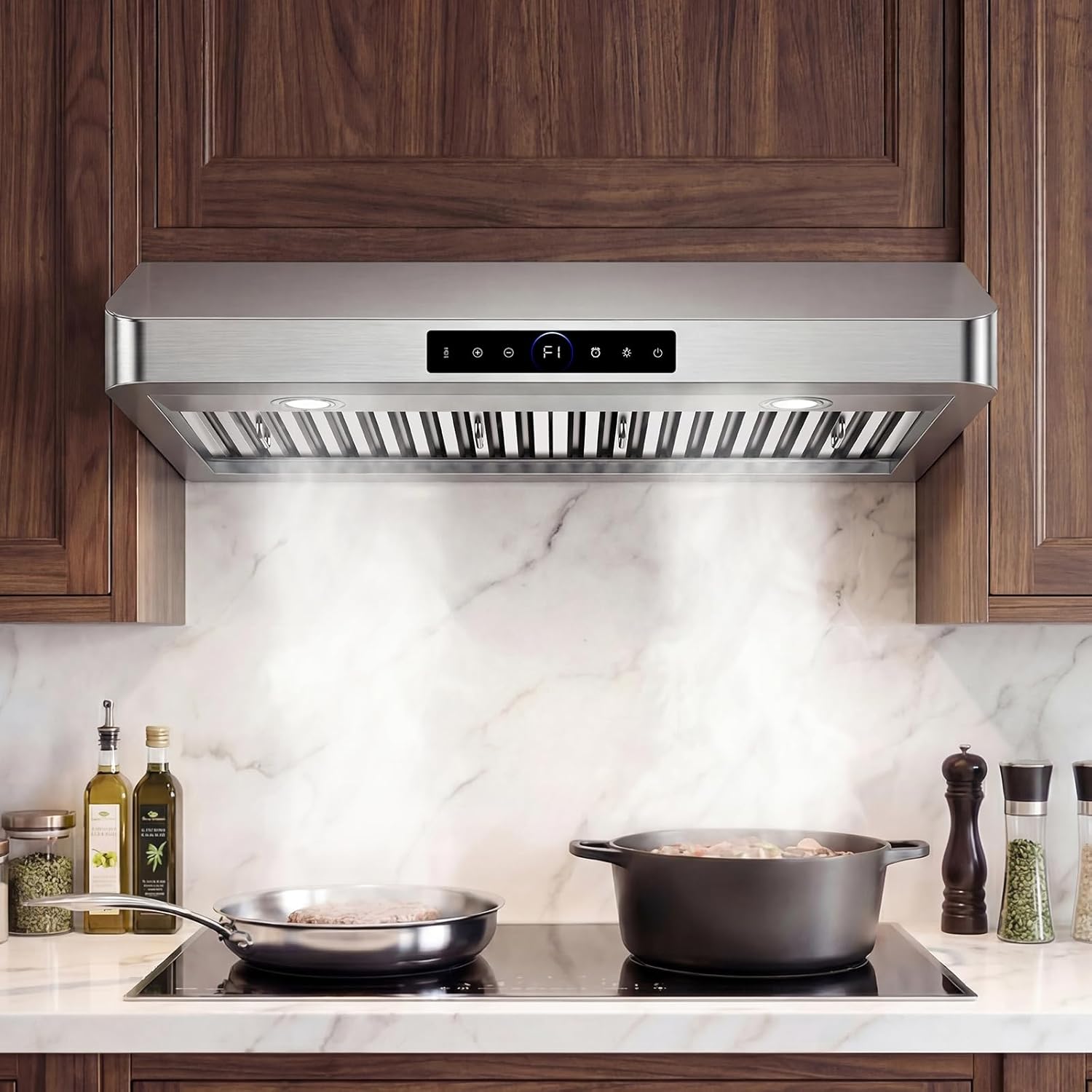 30 Inch Under Cabinet Range Hood 1200CFM, 4-Speed Kitchen Hood with Touch Control & Gesture Sensing Stainless Steel Kitchen Stove Vent Hoods, Supports Only Duct Installation