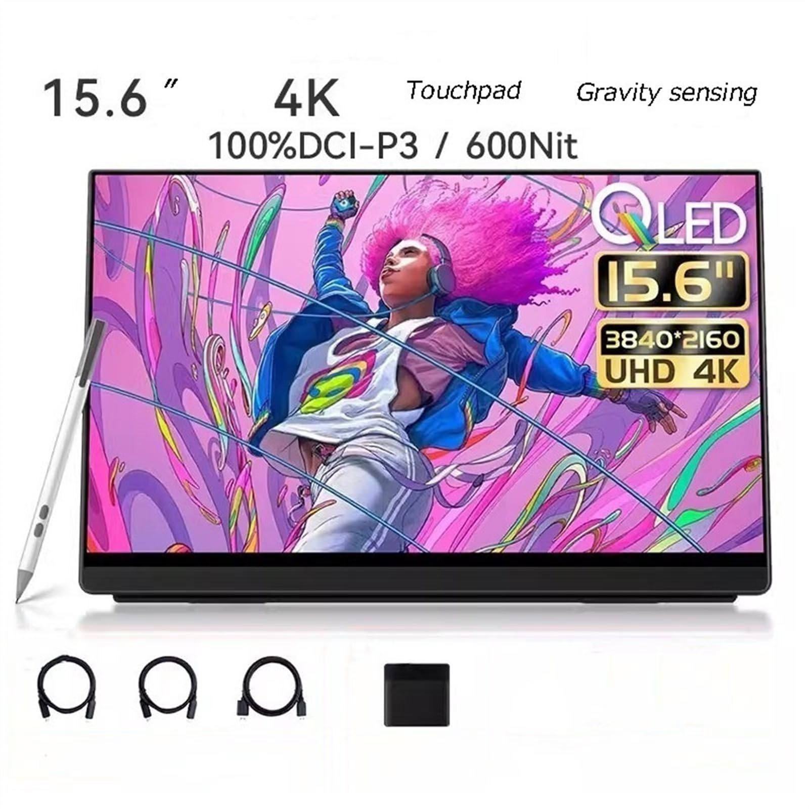 Monitor Portatile Display del Computer Monitor HDR 4K da 15,6 pollici Schermo esterno IPS secondario multifunzionale Risoluzione 3840 * 2160 Schermo di espansione host di giochi for ufficio Schermo pe