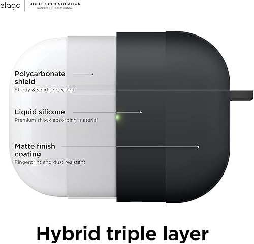Miniatura 3 de elago Funda híbrida líquida compatible con AirPods Pro de 2 generación, compatible con AirPods Pro 2, protección de triple capa, llavero incluido,