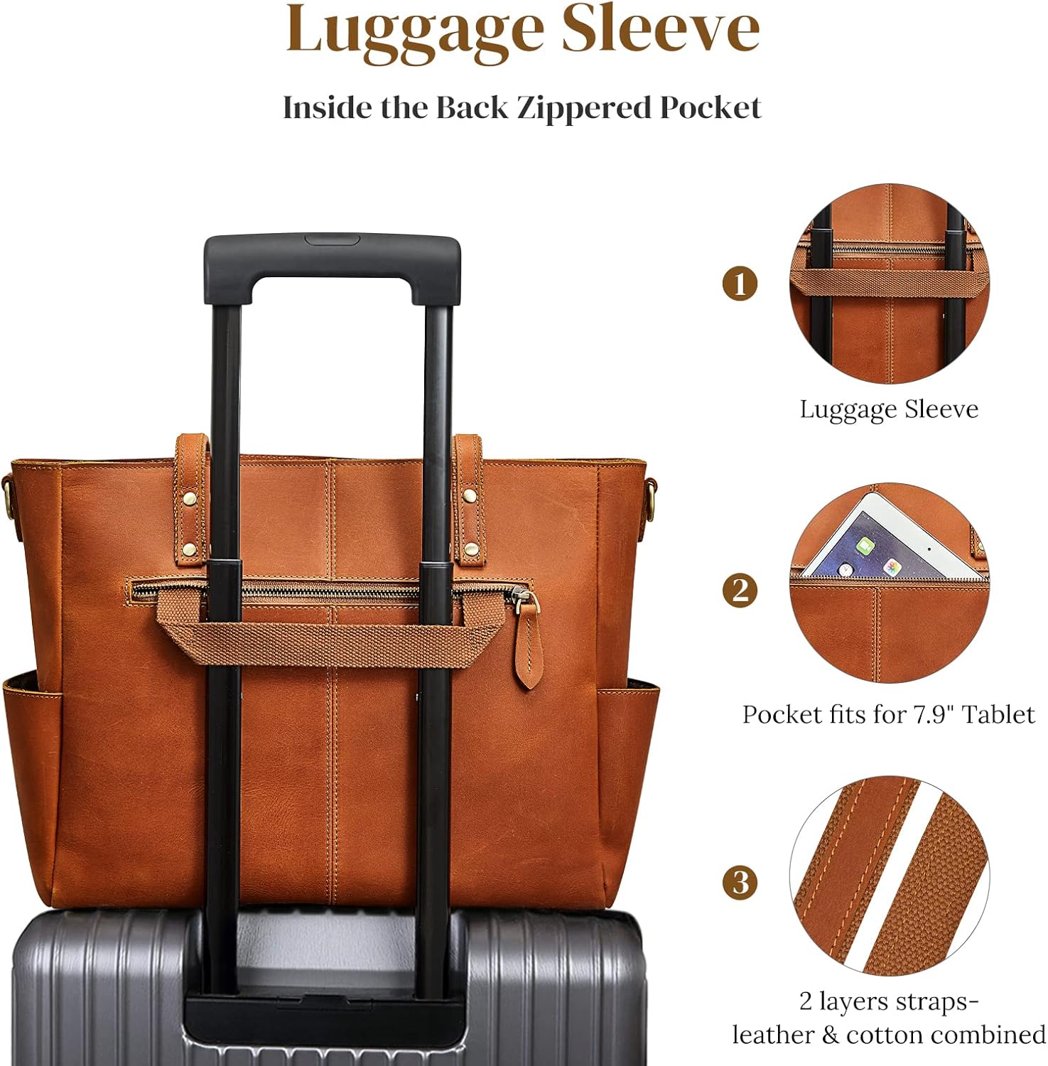 S-ZONE Women Genuine Leather Tote Bag Large Shoulder Purse Vintage Crossbody Work Handbag - Image 5