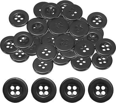 Sewing Buttons [50pcs] - 0.5 Inch/ 12.5mm 20L Resin Round Flat 4-Hole Craft Replacement Buttons for Coats & Sewing Clothing & DIY - [Black]