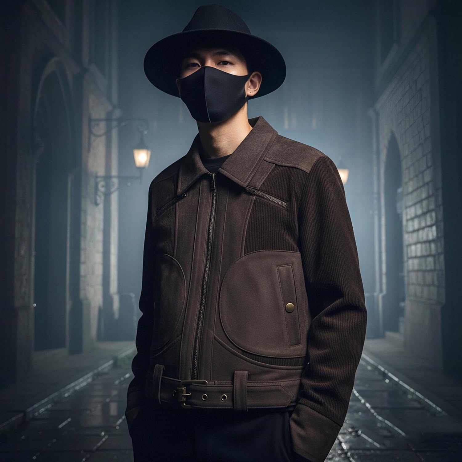 XYXIONGMAO Men's Techwear Utility Jacket Casual Vintage Patchwork Short Jacket Adjustable Belt High Streetwear Jacket for Men