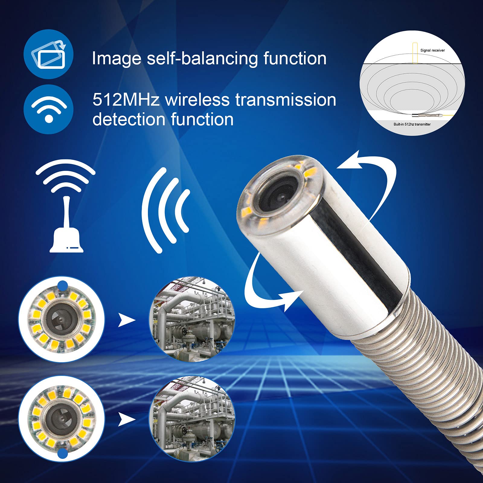 Rotes Kabel, 7 mm, eingebaute 23 mm selbstnivellierende Kamera, 512 Hz Sender für Rohrlokalisierung Endoskop, Kanalkammer Inspektion