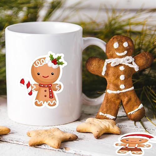 Miniatura 4 de Whaline 1000 calcomanías de Navidad en rollo de hombre de jengibre, 12 diseños divertidos de dibujos animados, adhesivos decorativos para regalo,
