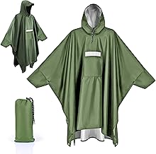 Apritsce Poncho de Pluie pour Adulte, Veste Imperméable avec Capuche, Poches et Bandes Réfléchissantes, 3 en 1 Poncho de Pluie Léger Multifonctionnel pour Camping en Plein Air et Pêche