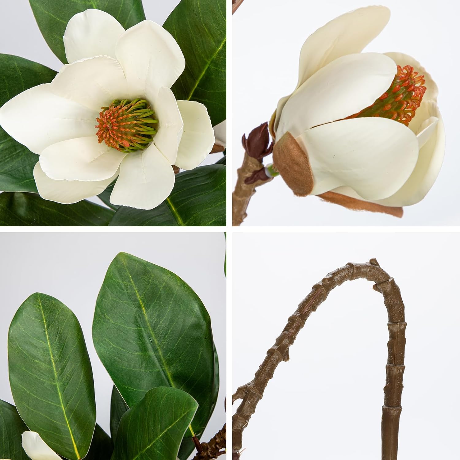 Briful Artificial Magnolia Floral Stems 2PCS 19.7'' Tall Faux Magnolia Silk Flowers Bouquet Fake Greenery Branches for Home Wedding Arrangements Table Vase Centerpieces Rustic Decor(Vase not Included)