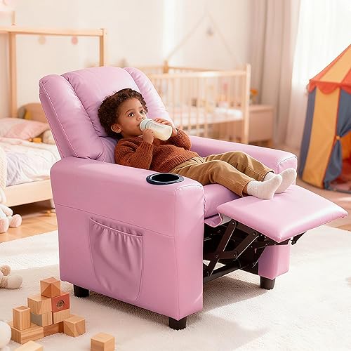 Miniatura 9 de Silla Reclinable Infantil con Portavasos, Sillones Reclinables para Niños de 0 a 5 años con Bolsillos Laterales y Reposapiés Antideslizante, Sillas