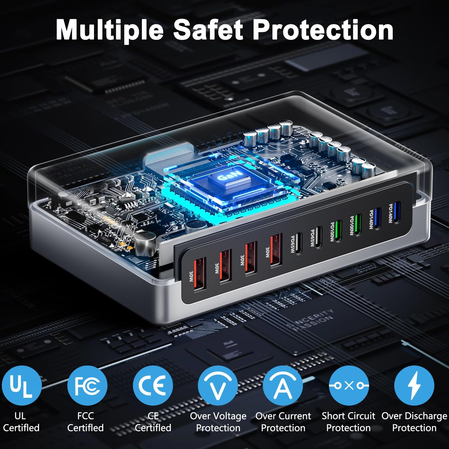 USB C Charger, 730W GaN USB Charging Station, 10-Port Fast Charger Block[6 USBC+ 4 USBA], Charger Hub Compatible with Laptop, MacBook, iPad, iPhone 17/16/15/14/13/Pro Max, Samsung Galaxy S24 S23 S22