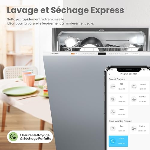 COMFEE' CDWPB1215PB-EU Lave-vaisselle Entièrement Intégré avec 12 Couverts, Lavage Cloud Wash, Séchage Supplémentaire, Lave-vaisselle Encastrable avec Démarrage Différé, Lavage Rapide - Blanc - 3