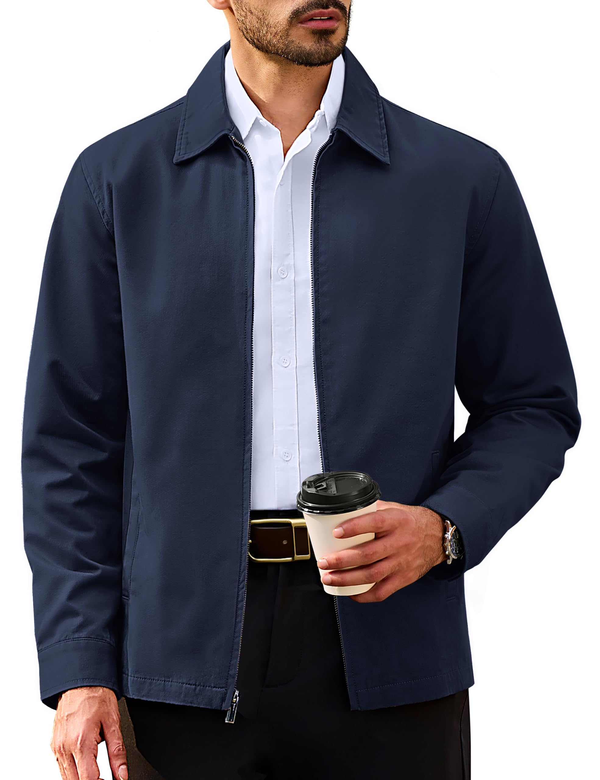 tacvasen Men's Cotton Jacket Full Zip Up Work Jackets Turndown Collar Business Casual Windbreaker with 3 Pockets-picture-24