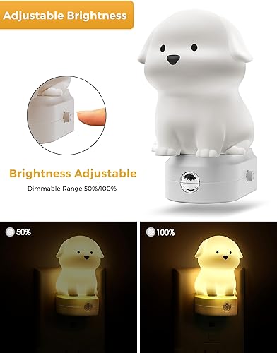 Miniatura 5 de L LOHAS LED Luz nocturna enchufable para niños, luz nocturna 3D para cachorros con sensor de atardecer a amanecer, RGB + luz nocturna blanca suave