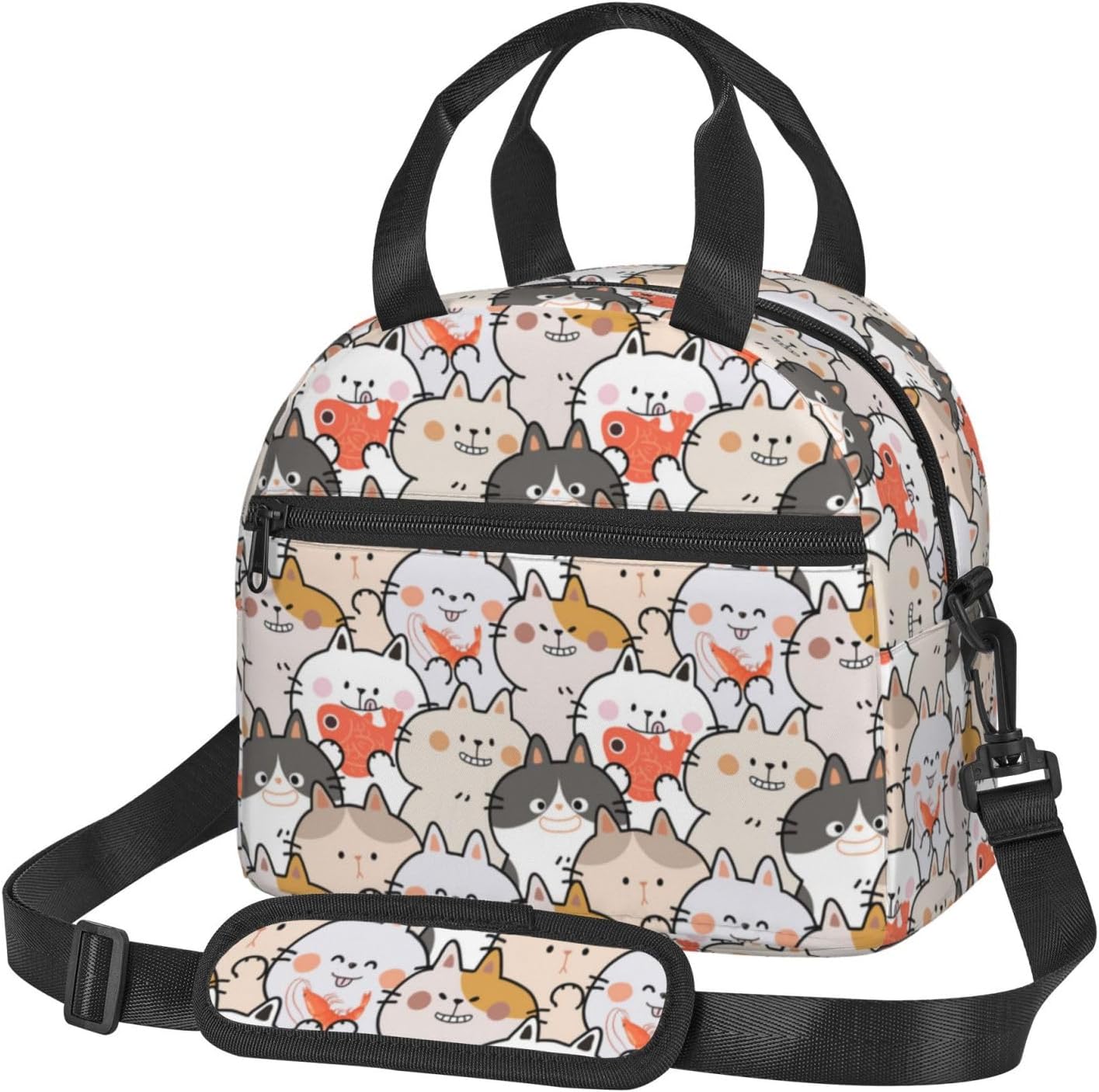 Cute Kitten Lunch Bag Box For Adult Men Women , Insulated Reusable Cat Lunch Bags For Women Men Adults , Funny Animal Lunch Boxes Tote Bag With Shoulder Strap For Gifts Office Picnic Travel Oudoor