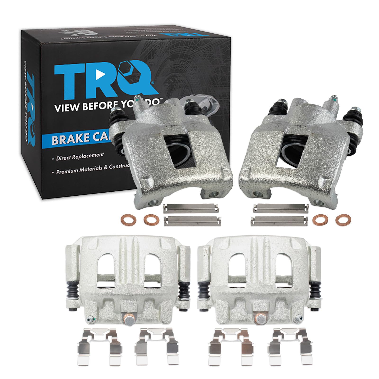 TRQ Front and Rear Brake Caliper Set Zinc Coated Brackets Hardware Compatible with 2001-2002 Ford Explorer Sport Trac